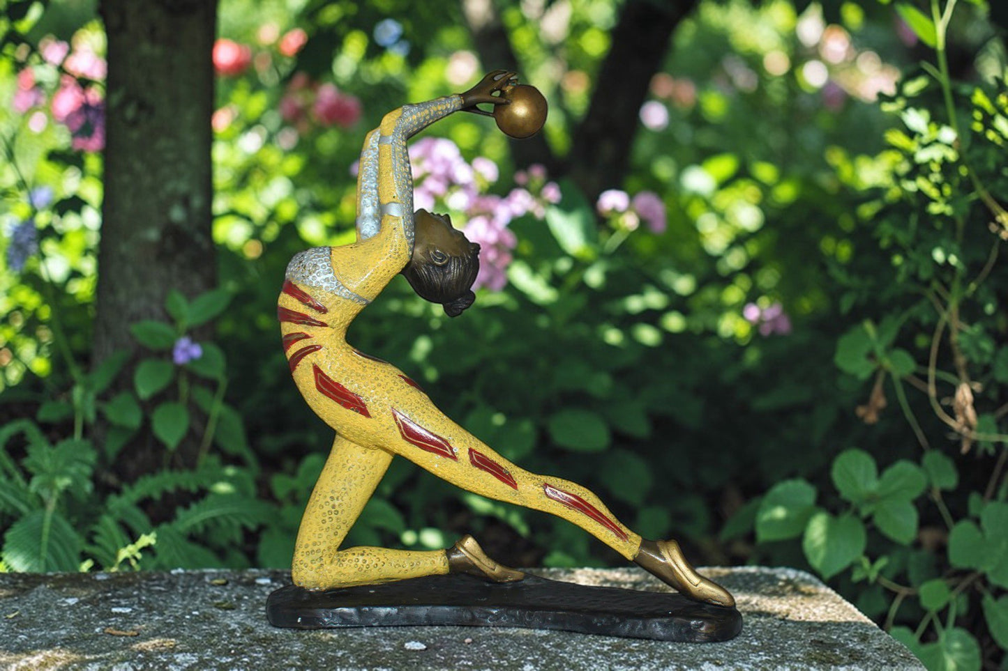 Ballet Dancer with a Ball Bronze Statue -  Size: 12"L x 6"W x 14"H.