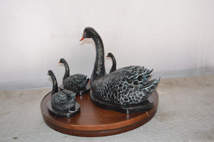 Set of Black Swans each on Mable Base bronze statue -  Size: 9"L x 18"W x 15"H.