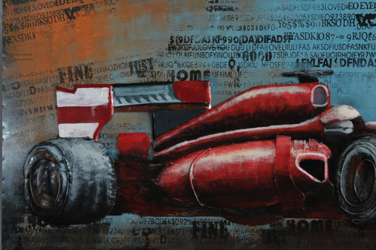NIFAO Ferrari Formula One Inspired Red Racing Car 3D Metal Art 79" x 2" x 40"H