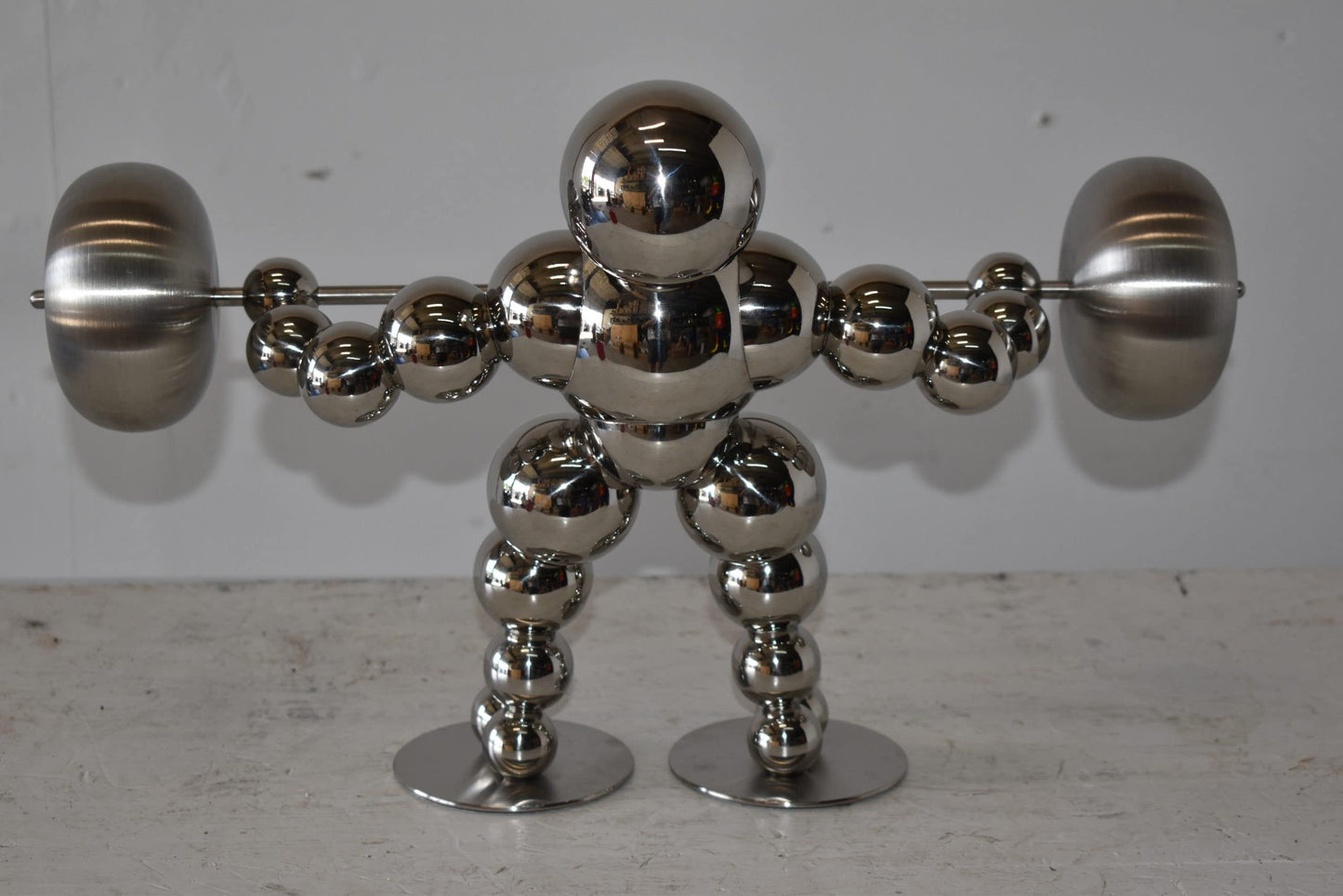 Modern Art Weightlifter Second Pull Position Chrome Statue Size: 20" x 9" x 12"H