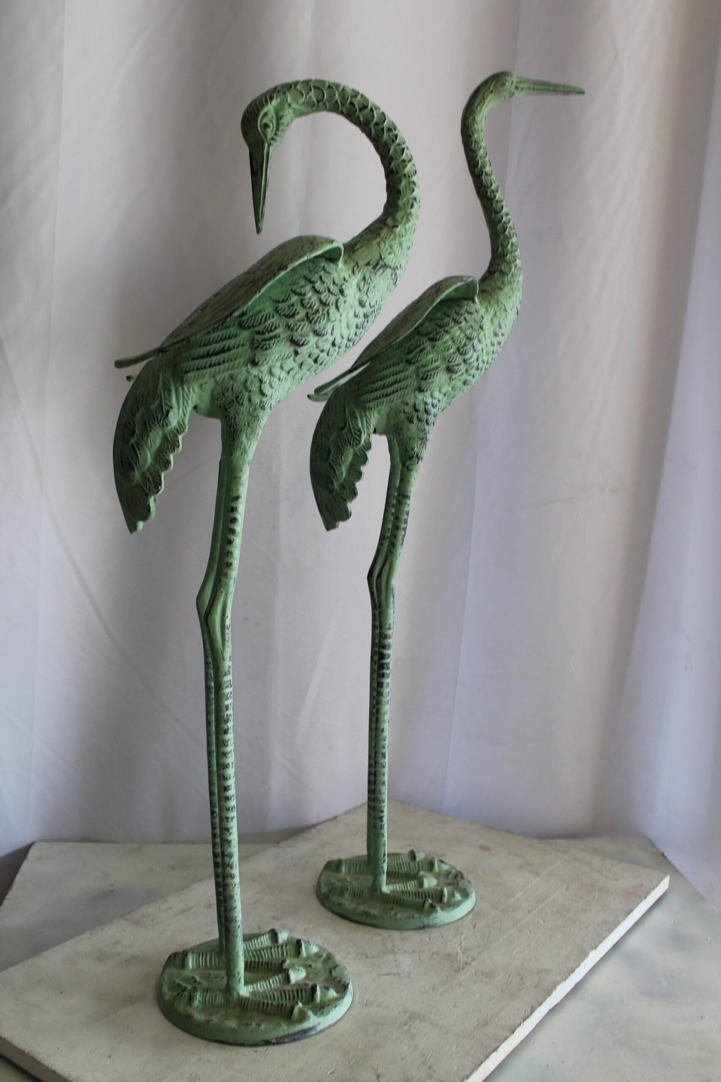 Pair of Aluminum Crane Wings Open with Green Patina Finish 10" x 8" x 22"H