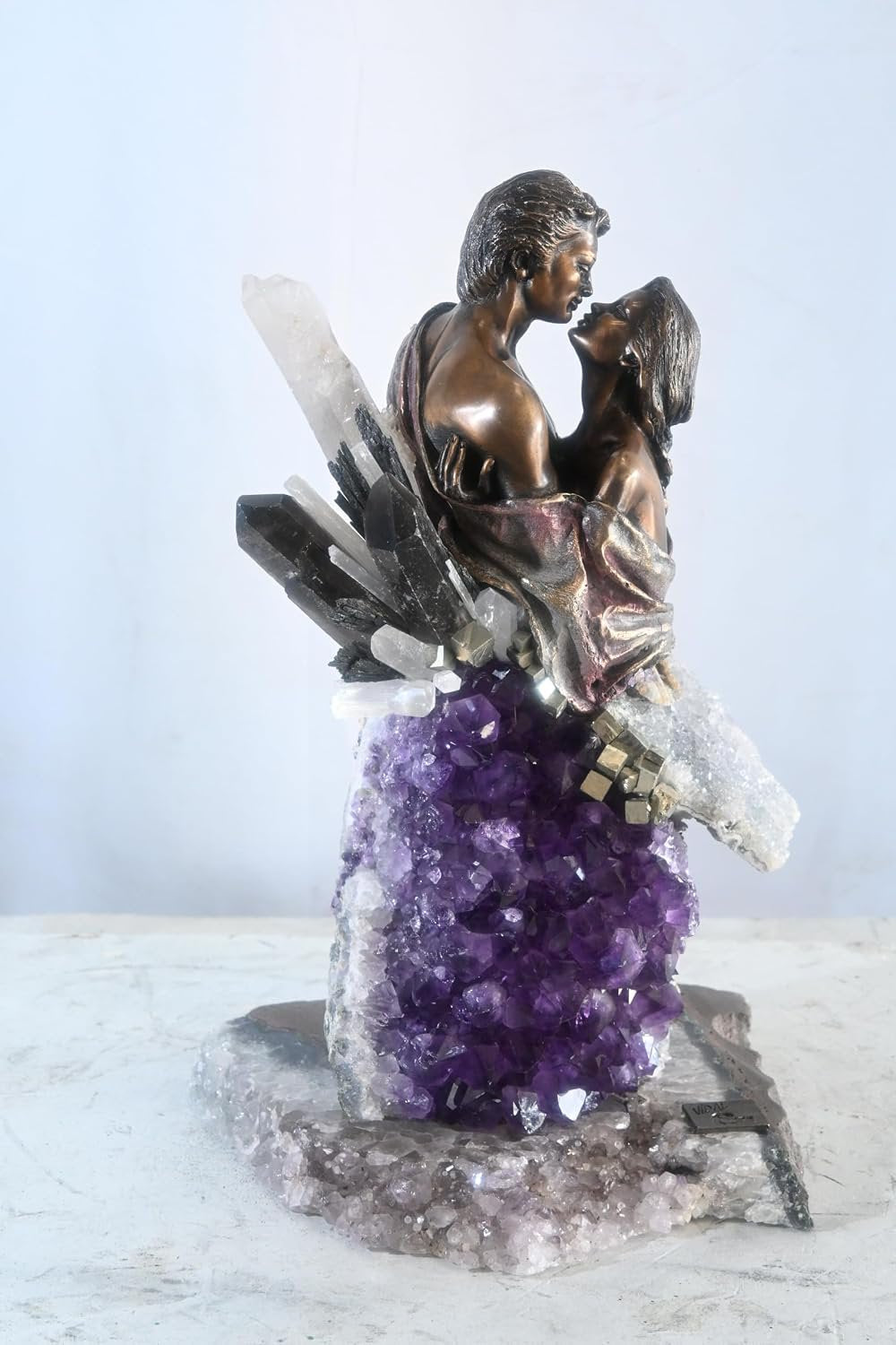 Manel Vidal The Kiss Bronze Lovers Amethyst Quartz Ebano 11"x11"x18"H
