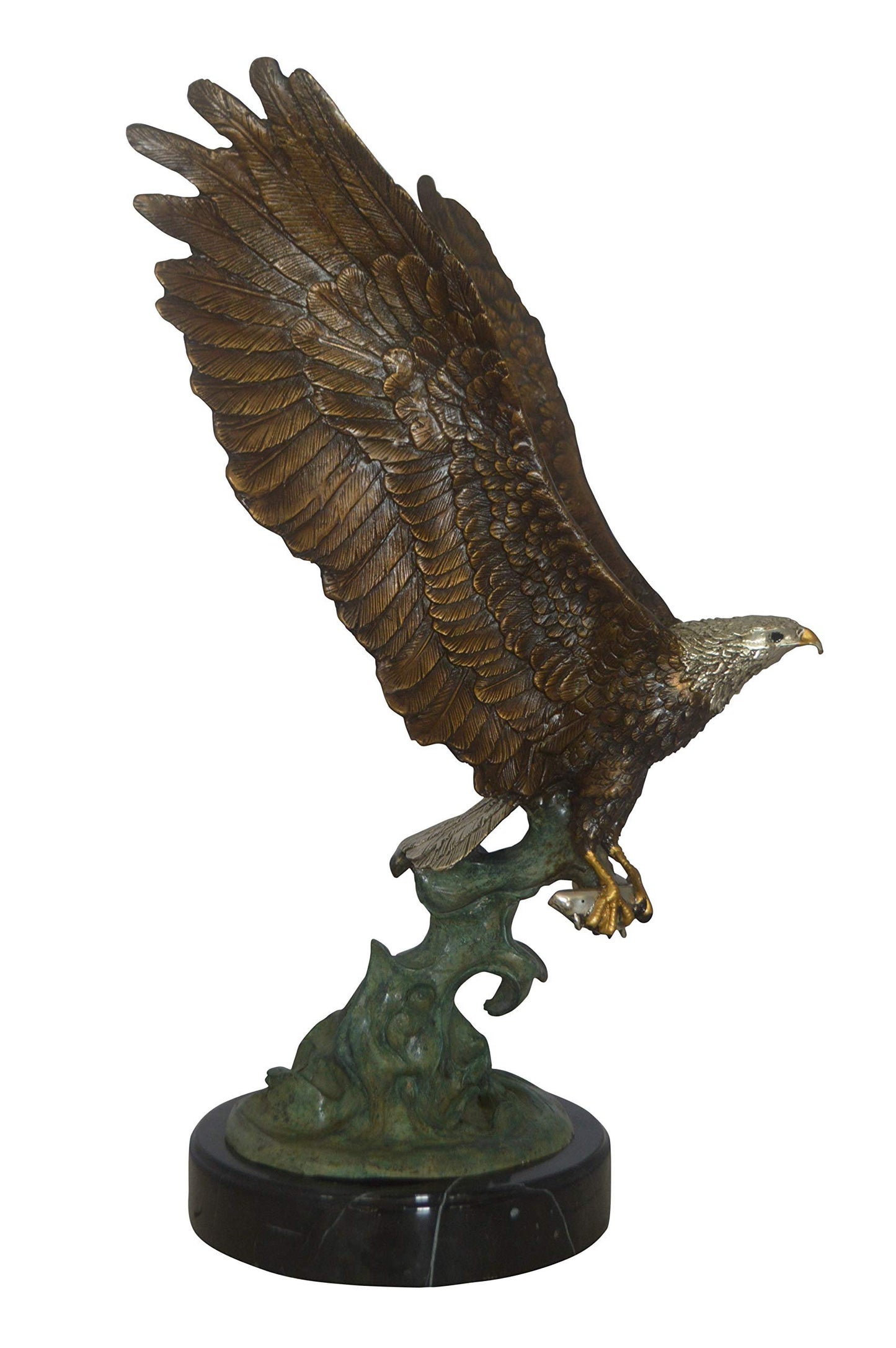 Eagle Catching His Prey from Water Bronze Statue -  Size: 14"L x 13"W x 26"H.