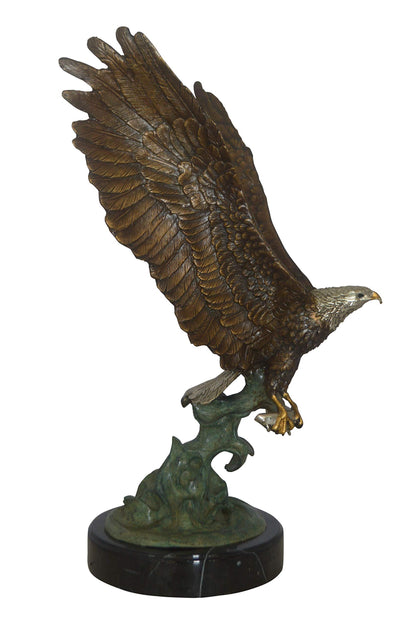 Eagle Catching His Prey from Water Bronze Statue -  Size: 14"L x 13"W x 26"H.