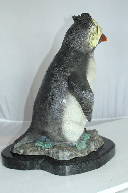 Rockhopper Penguin Bronze Statue 20 Inch on Marble Base 16"x15"x20"H