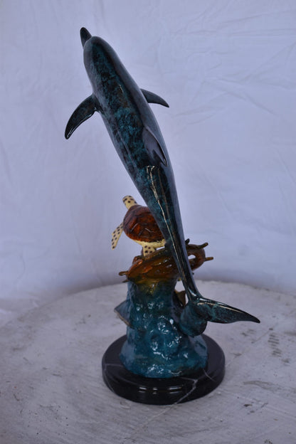 Nifao Dolphin, Turtle, Anchor & Fish Bronze Statue – Intricate Marine Wildlife Figurine on Marble Base for Home, Office, Garden, or Nautical Decor – Symbol of Sea Lore, Strength 6" L x 10" W x 19" H.