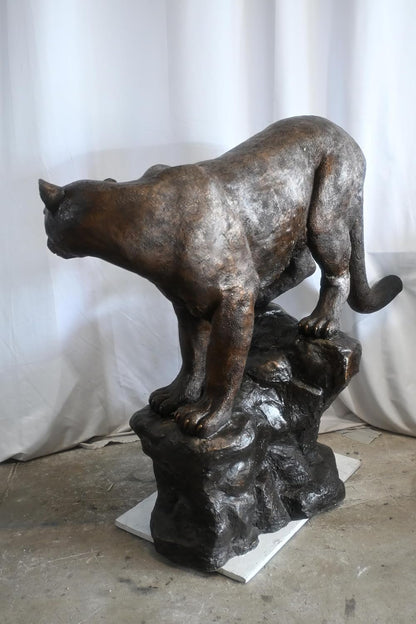 Giant Bronze Mountain Lion Cougar Statue on a Rock Base 64"x24"x52"H