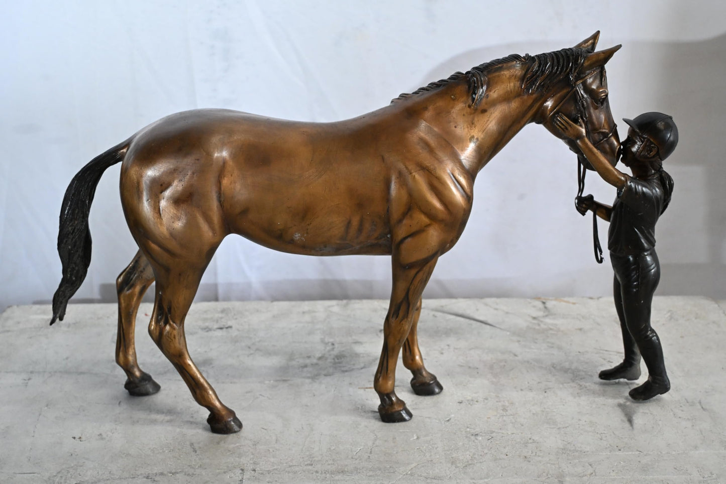Horse with Girl Bronze Statue Equestrian Sculpture Kissing 22"x5"x14"H