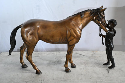 Horse with Girl Bronze Statue Equestrian Sculpture Kissing 22"x5"x14"H