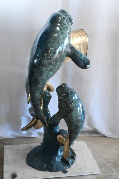 Bronze Manatee Mailbox Sculpture with Three Sea Cows 27"x27"x55"H