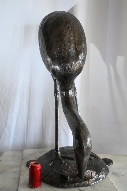 Aluminum Fishing Heron Sculpture Dark Bronze Patina Bird 34"x24"x40"H