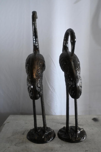 Elegant Pair of Standing Crane Birds Aluminum Sculptures 13"x16"x21"H