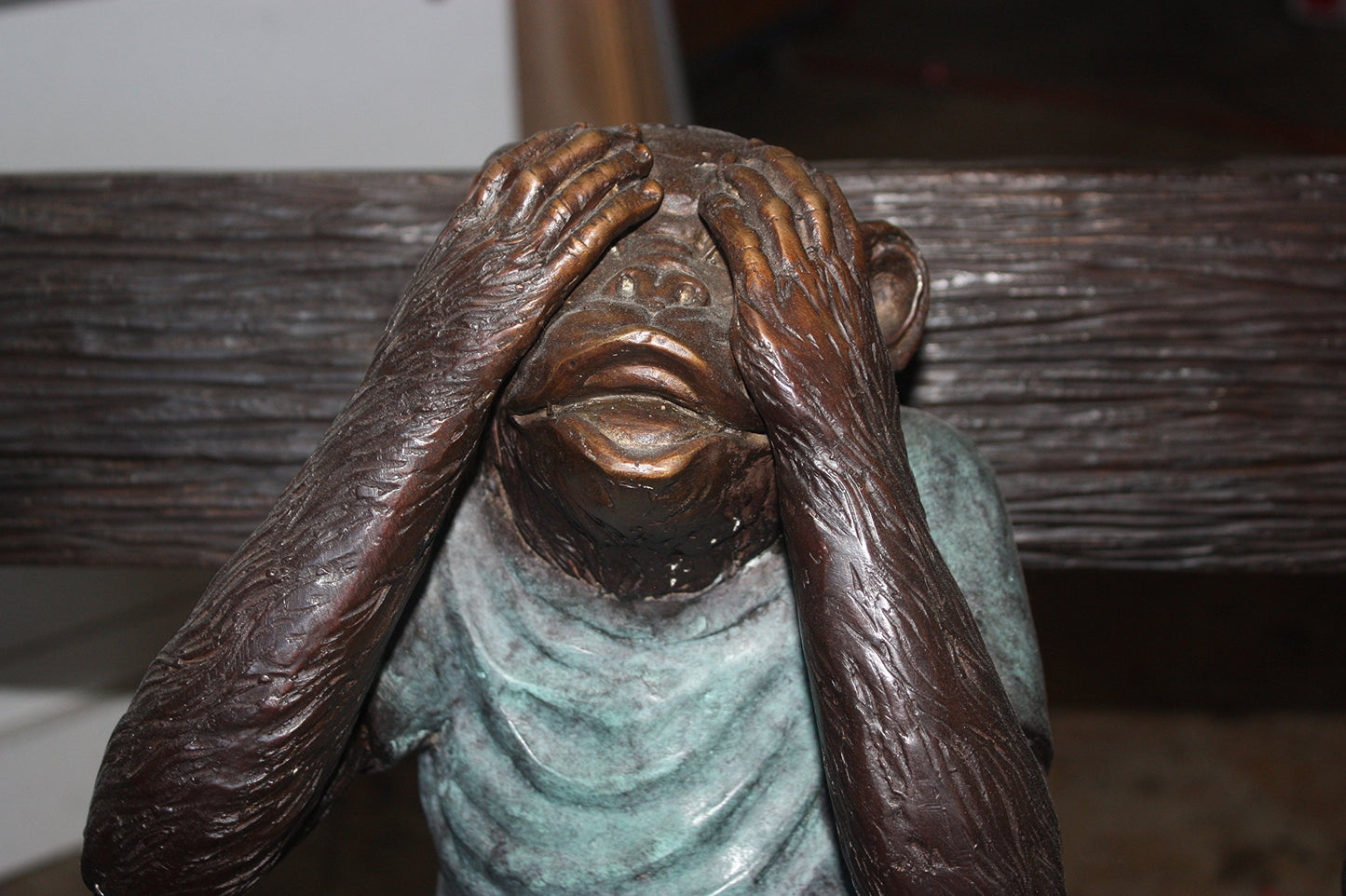 Three Wise Monkeys Bronze Sculpture on Bench Figurine 45"x19"x30"H