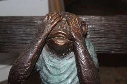 Three Wise Monkeys Bronze Sculpture on Bench Figurine 45"x19"x30"H