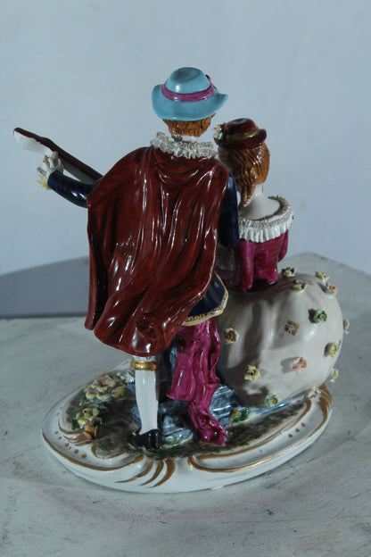 NIFAO Porcelain Romantic Couple Figurine with Guitar and Book 11" x 8" x 13"H