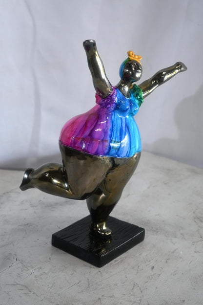 Voluptuous Woman Dancing Statue Painted Aluminum Pop Art 10"x7"x14"H