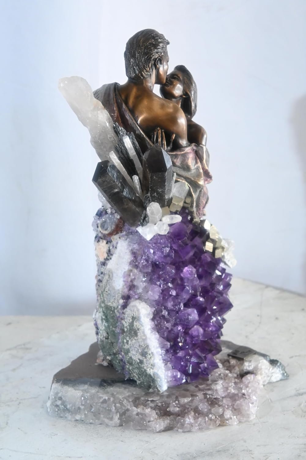 Manel Vidal The Kiss Bronze Lovers Amethyst Quartz Ebano 11"x11"x18"H