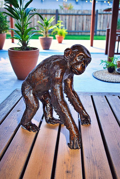 Chimpanzee Standing and Looking around Bronze Statue - Size: 24" x 20" x 28"H