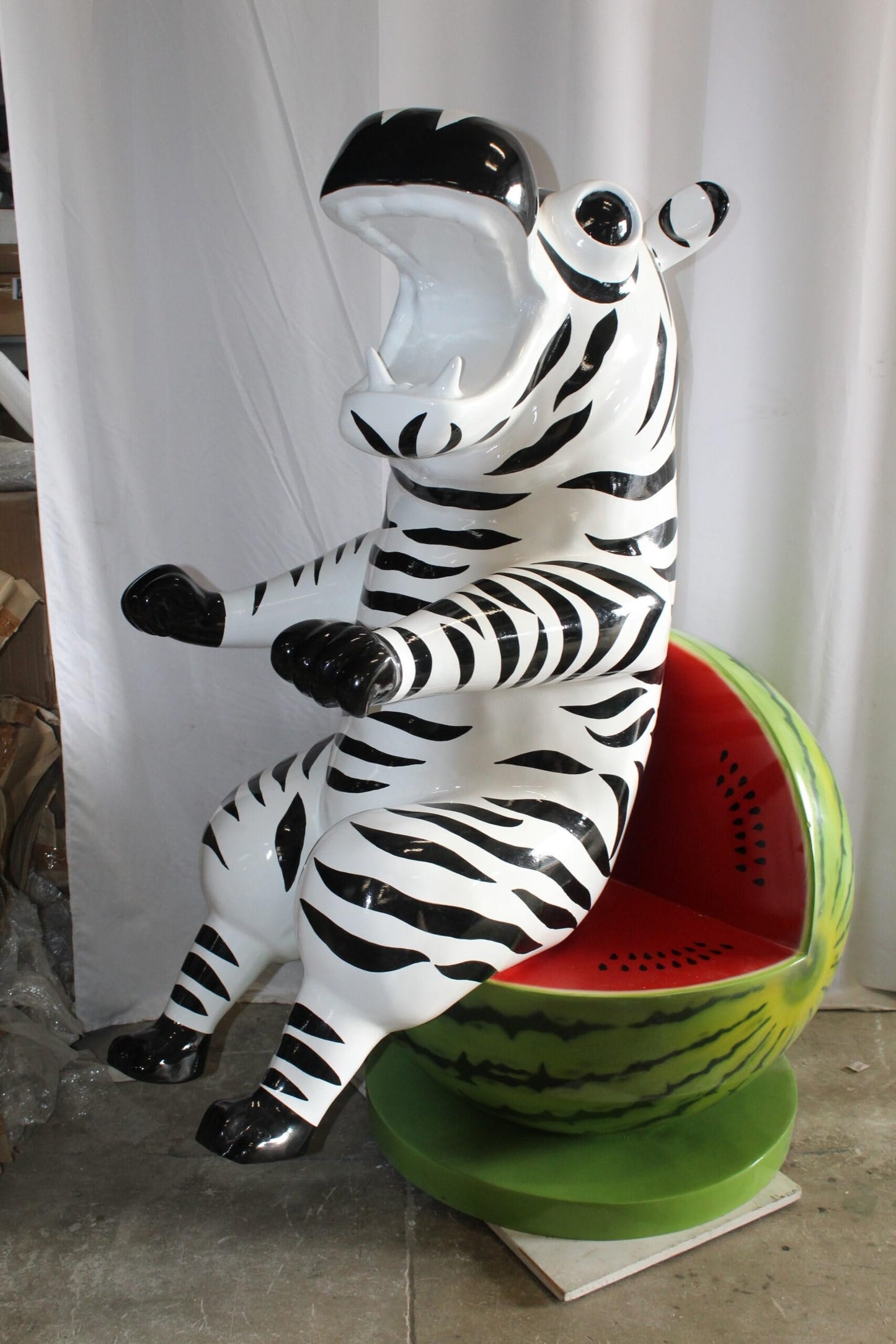 Happy Hippo Wearing Pajamas on a Watermelon Fiberglass statue 40" x 58" x 67"H