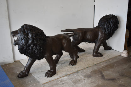 A Pair of Large Lions Walking Side by Side Bronze Statues Size: 24" x 60" x 41"H