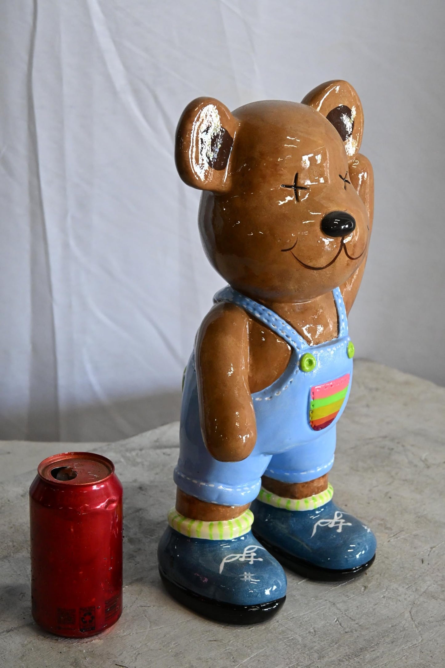 Teddy Bear Ceramic Figurine Overalls Shoes Andres Mendez 8"x5"x15"H
