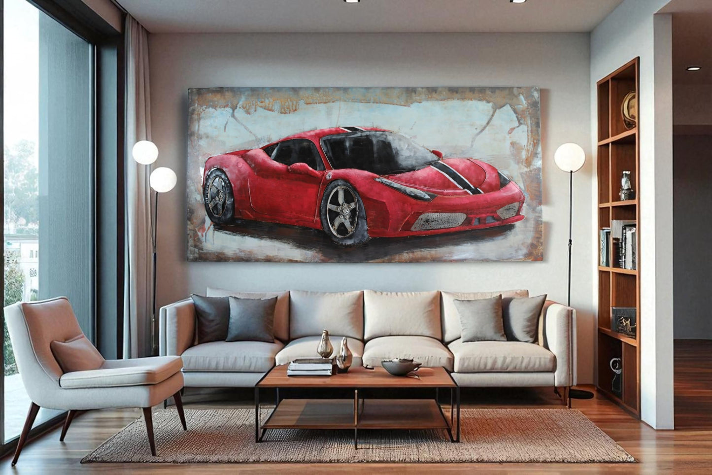 NIFAO Ferrari Inspired Red Sports Car Metal Wall Art with 3D Accents 79" x 2" x 40"H