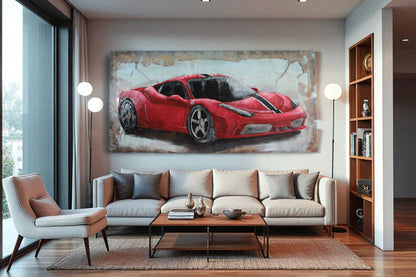 NIFAO Ferrari Inspired Red Sports Car Metal Wall Art with 3D Accents 79" x 2" x 40"H