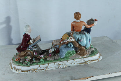 NIFAO Porcelain Rococo Courting Trio Figurine — Artist & Couple 20" x 8" x 10"H