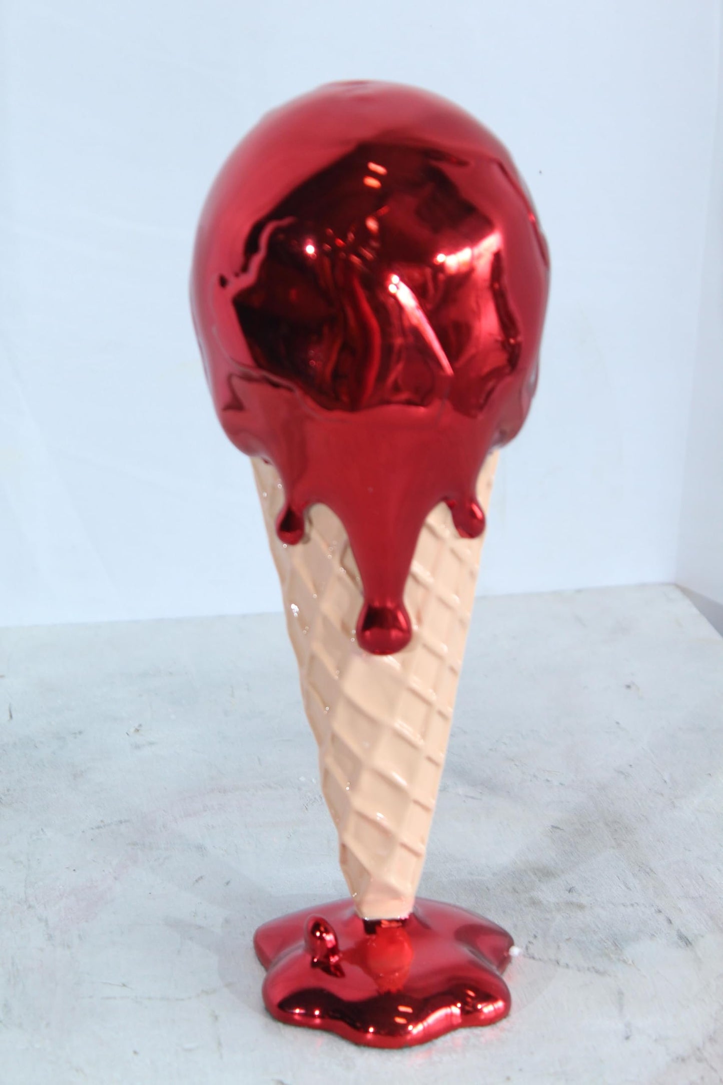 NIFAO Resin Ice Cream Cone Statue Red Dripping Pop Art Modern Decor 5" x 5" x 14"H