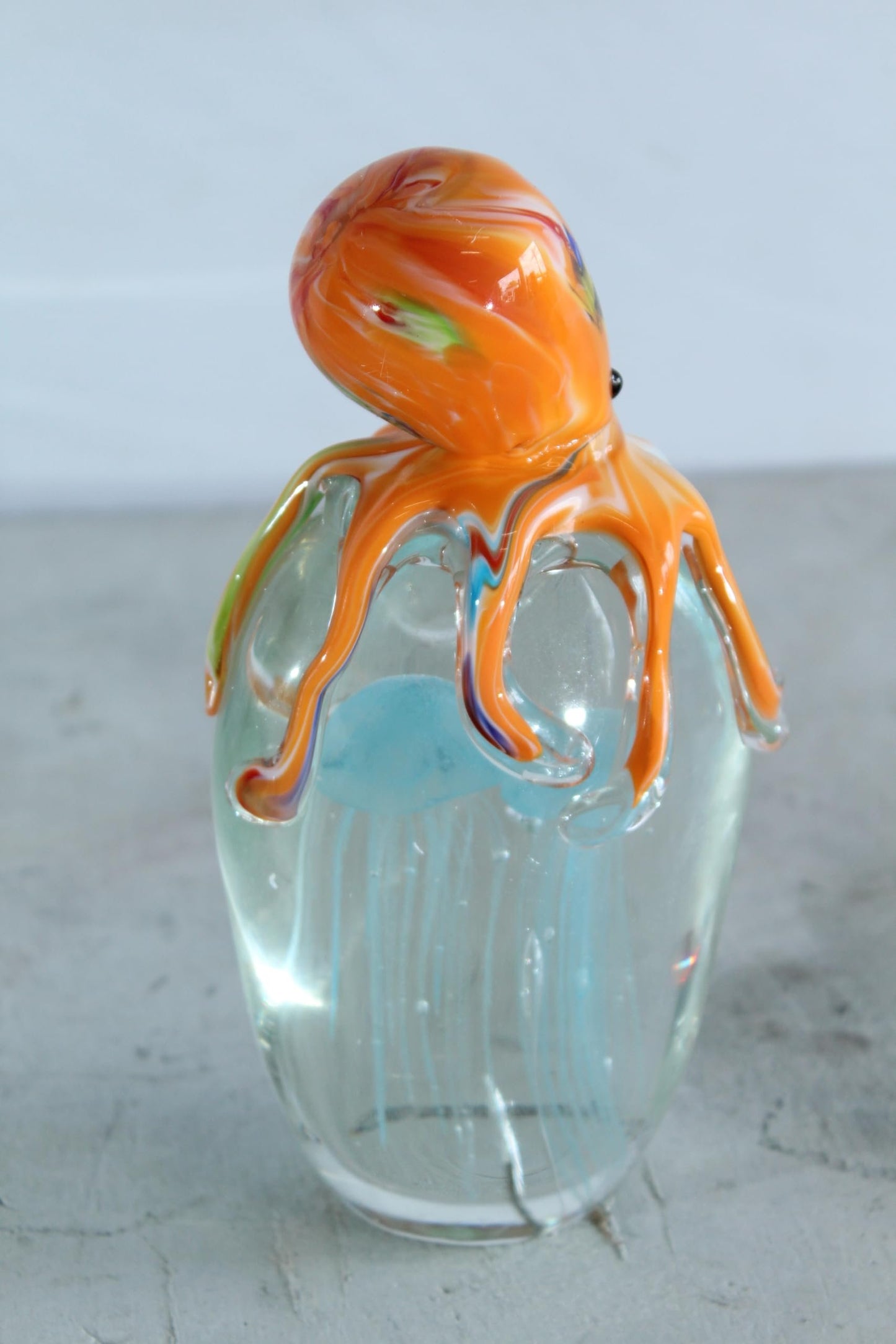 NIFAO Glass Octopus Jellyfish Paperweight Coastal Art Decor 5" x 3" x 9"H
