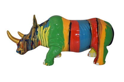 Multicolor Striped Rhino Resin Statue Size: 20" x 6" x 9"H