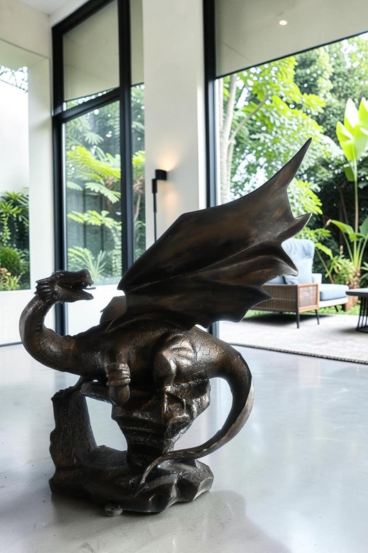 Aluminum Dragon Sculpture Dark Bronze Patina Wing Spread 32"x35"x52"H