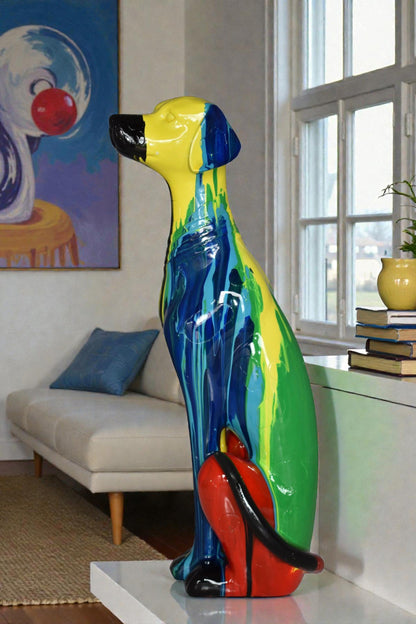 Modern Art of a Greyhound Dog Sitting Statue Made of Resin Size: 7" x 5" x 17"H