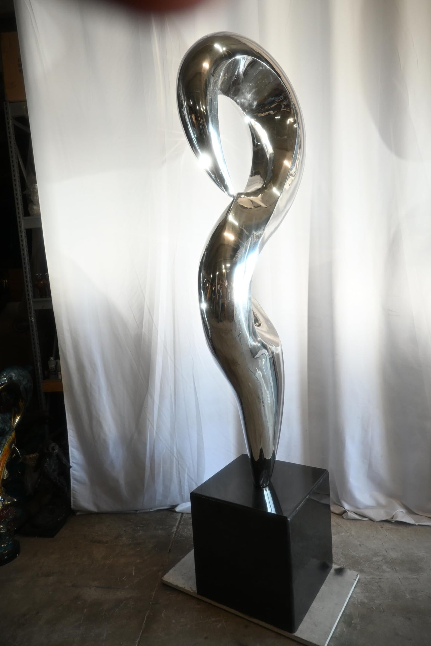 Giant Abstract Stainless Steel Sculpture on Marble Base 35"x25"x98"H