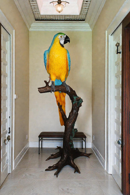 Bronze Single Parrot On A Tree Statue