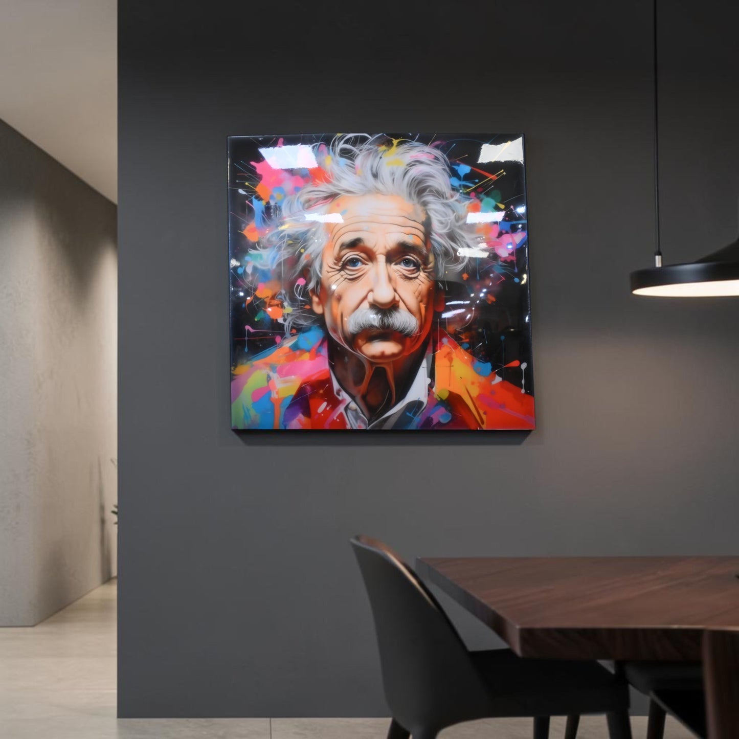 Albert Einstein Pop Art Splatter Resin Covered Canvas 40"x40"
