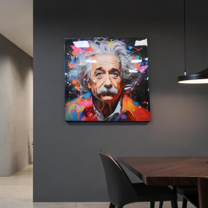 Albert Einstein Pop Art Splatter Resin Covered Canvas 40"x40"