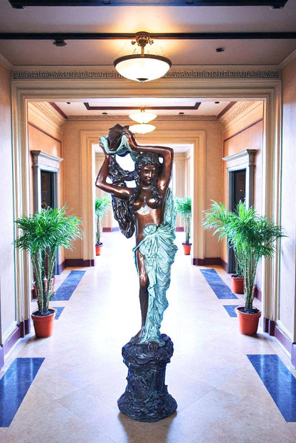 Half-naked woman holding a basket bronze statue Art Nude -  Size: "L x "W x "H.