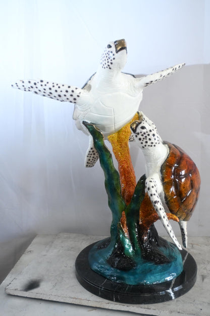 Two Sea Turtles Bronze Sculpture Ascending Formation 26"x31"x33"H