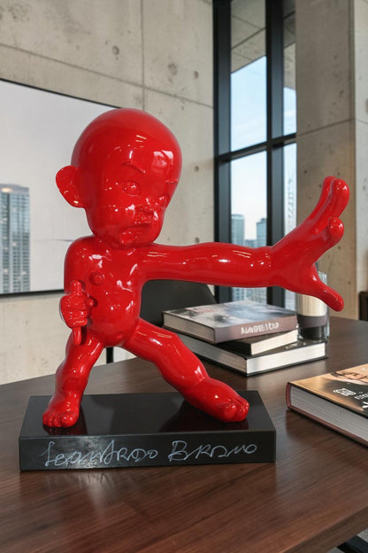 Karate Kid With Barrel Distortion Red Resin Statue 19" x 8" x 19"H