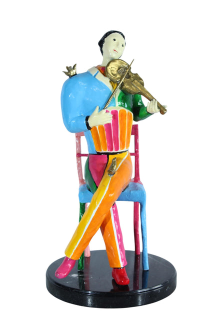 NIFAO Picasso Style Bronze Violinist Statue Colorful Musician Décor 15" x 14" x 28"H