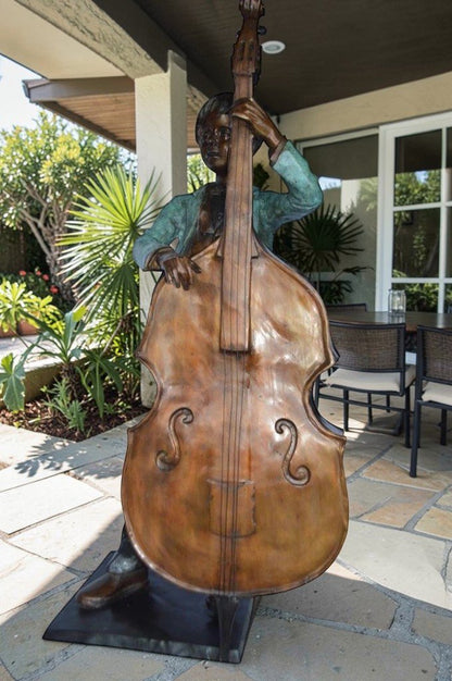 Boy playing cello large bronze statue -  Size: 19"L x 22"W x 59"H.