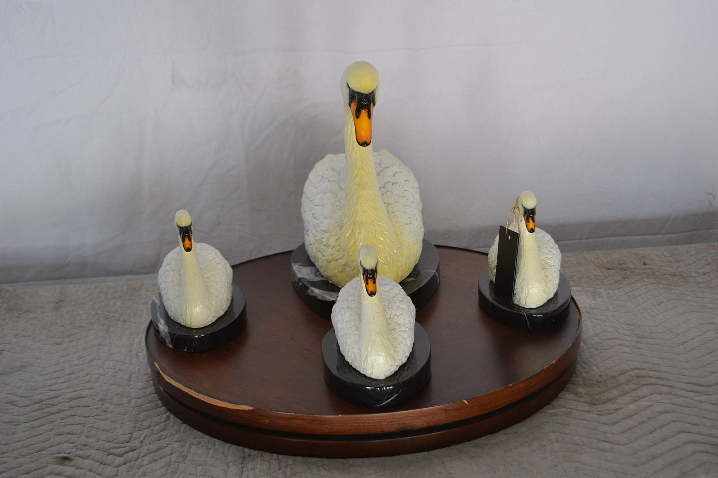 Set of White Swans each on Mable Base bronze statue -  Size: 9"L x 18"W x 15"H.