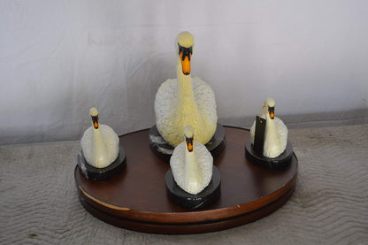 Set of White Swans each on Mable Base bronze statue -  Size: 9"L x 18"W x 15"H.
