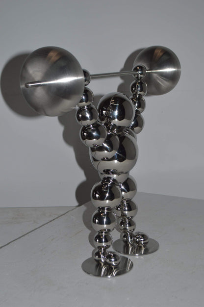 Modern Art Weightlifter Up Position Chrome Balls Statue - Size: 20"x5"x17"H