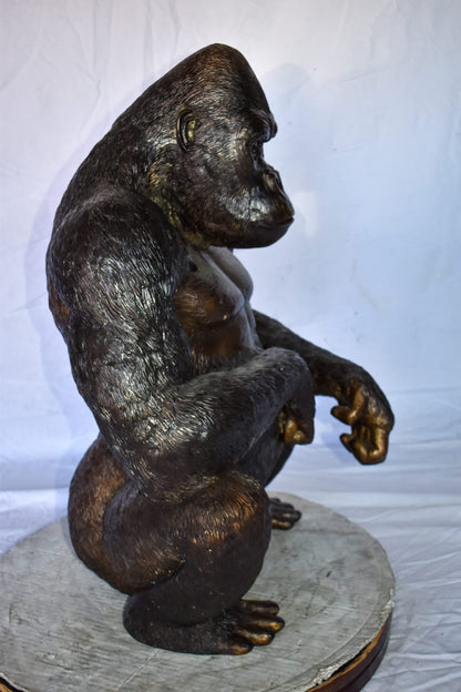 Gorilla Sitting Detailed and Impressive Bronze Statue Size: 22" x 16" x 30"H
