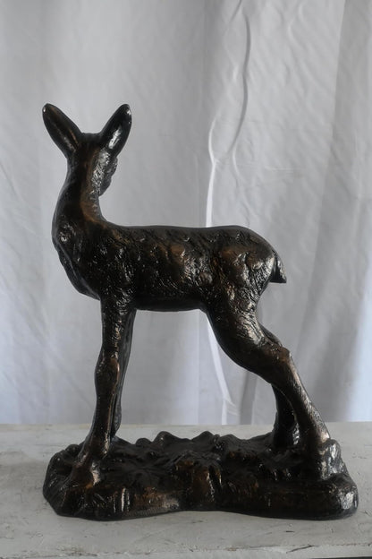 Fawn Statue on Forest Base with Leaves Aluminum Yard Art 17"x11"x25"H