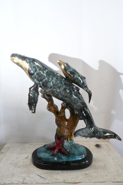 Bronze Humpback Whale Pair Sculpture Coral Branch 27"x22"x30"H