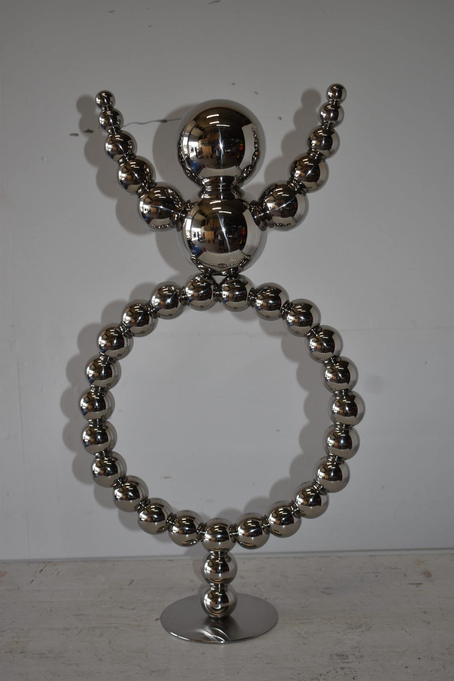 Modern Abstract of a Happy Man Metal Chrome Balls Statue Size: 14" x 6" x 26"H