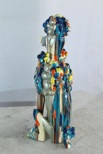 NIFAO Colorful Poodle Dog Sculpture Multicolor Striped Resin Figurine 8"x5"x16"H